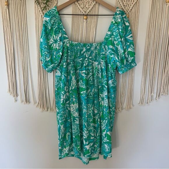 LILLY PULITZER Botanical Green Safari Sangria Delaney Short Sleeved Dress 12 - Picture 3 of 15